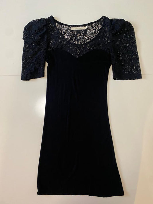 Vestido tejido con encaje en escote y mangas, Talla S, Mujer