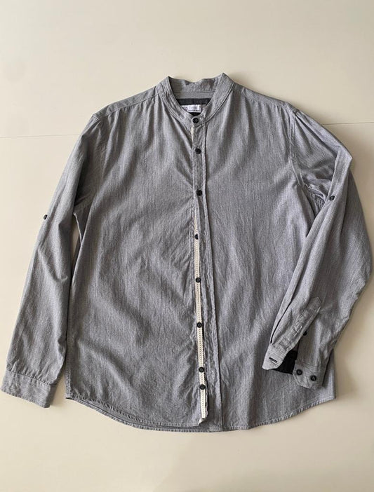 Camisa cuello mao gris, Talla L, Slim fit, Hombre