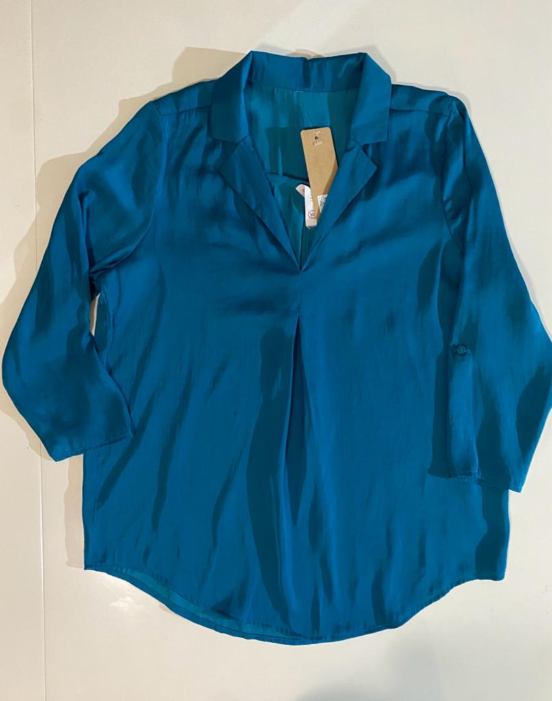 Blusa camisera turquesa, Talla M, Mujer