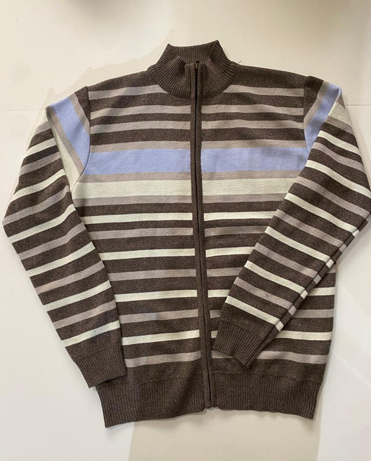 Cardigan de rayas, cierre al frente, Talla EEG, Hombre