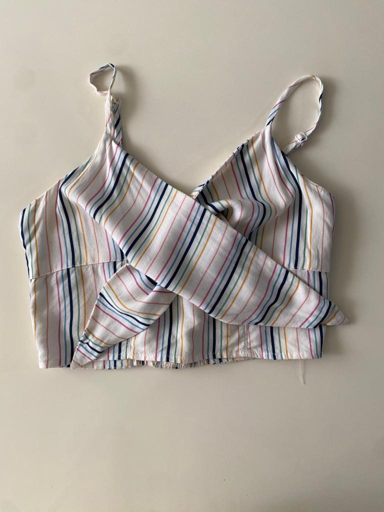 Crop top blanco de rayas, Talla XS, Mujer