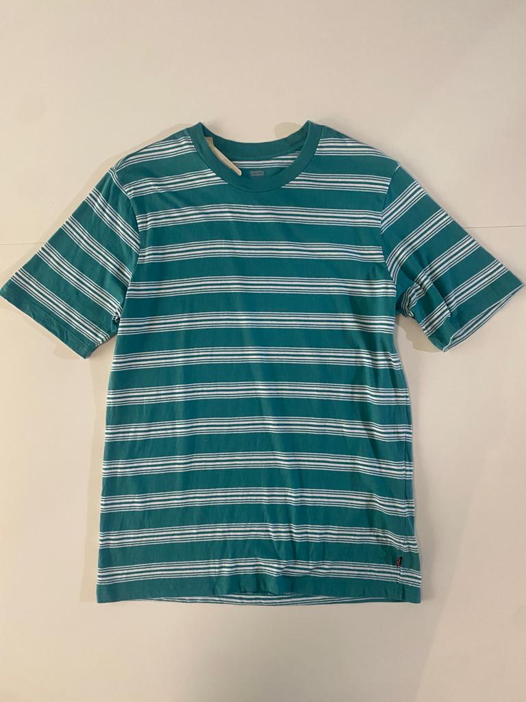 Playera rayas aqua, Talla XS, Relaxed Fit, Mujer