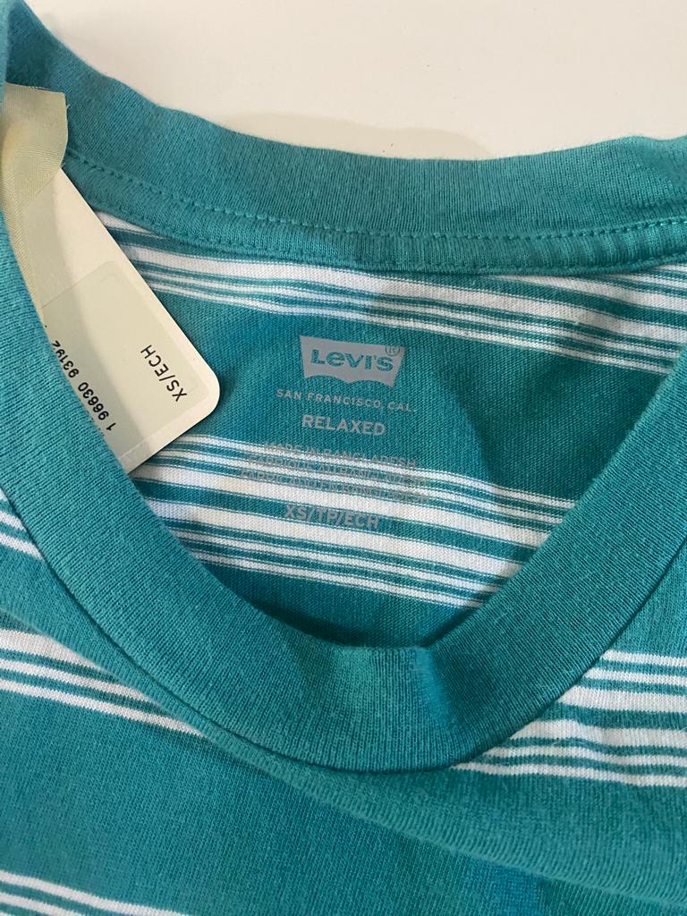 Playera rayas aqua, Talla XS, Relaxed Fit, Mujer