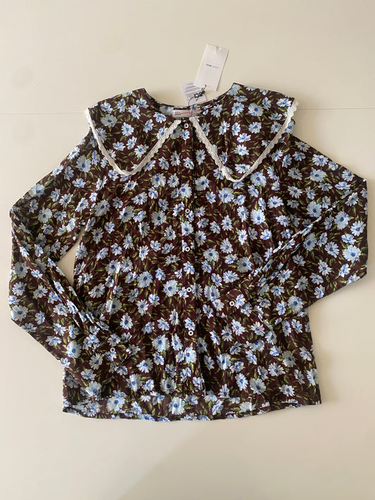 Camisa manga larga y cuello de puntilla, Talla S, NWT, Mujer