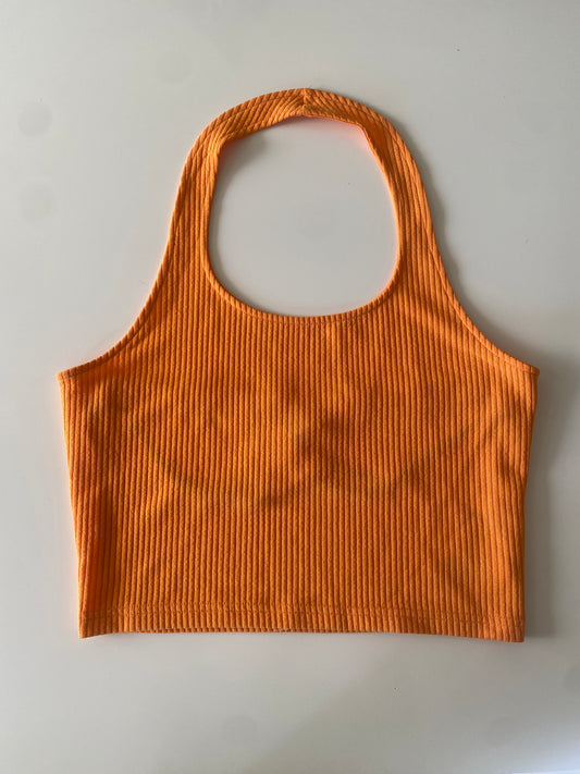 Crop top halter naranja, Talla L, Mujer