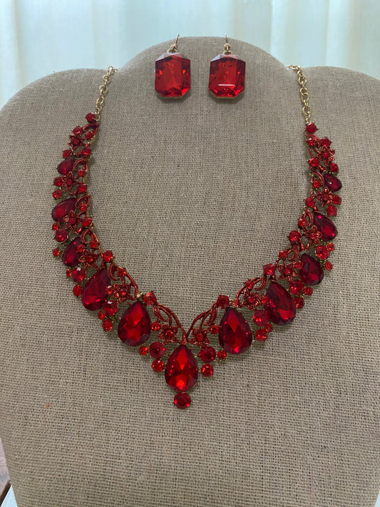 Juego de joyería rojo princesa, Collar y Aretes