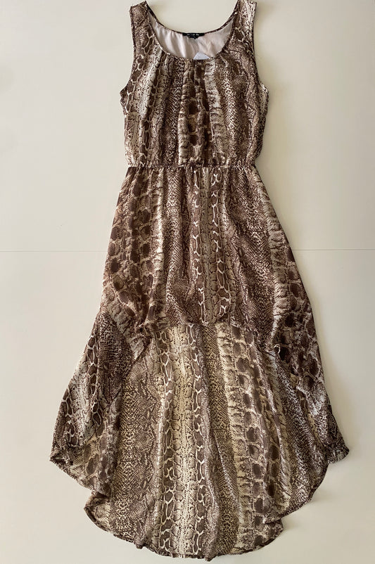 Vestido animal print con ruedo irregular, Talla S, Mujer