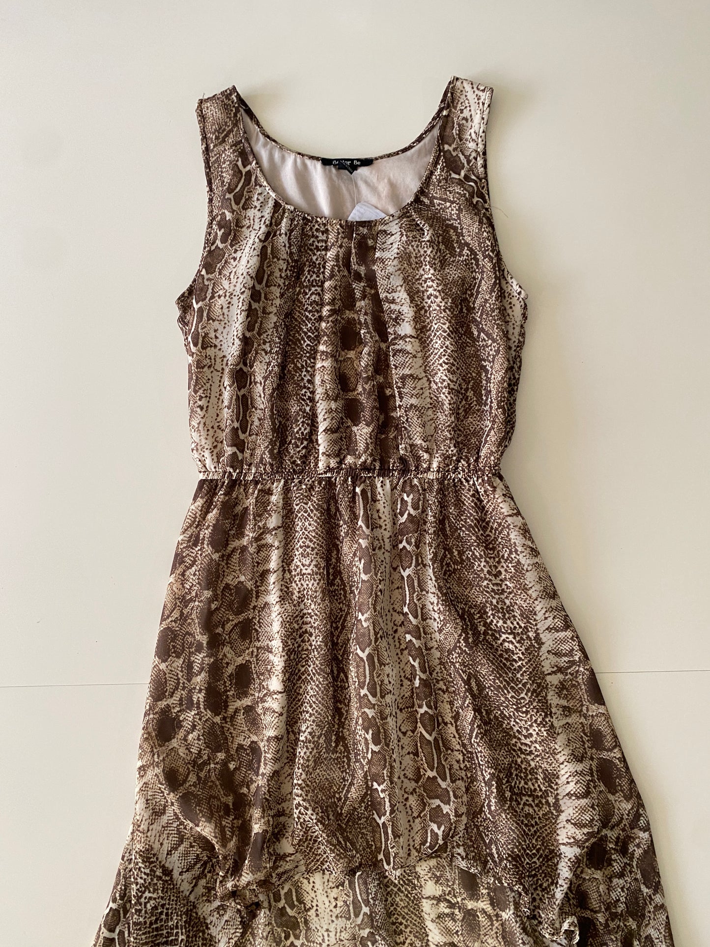 Vestido animal print con ruedo irregular, Talla S, Mujer