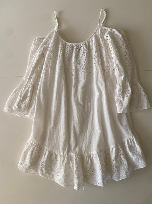 Vestido campirano blanco, Talla XS, Mujer