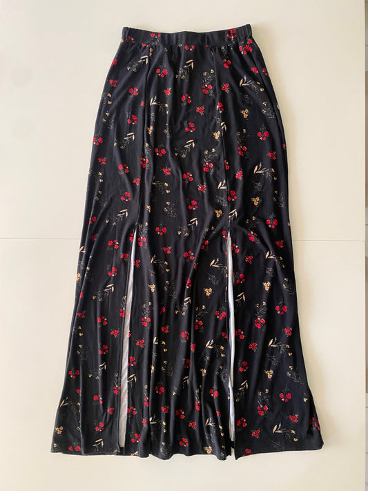 Falda con aberturas al frente, estampado flores, Talla S, Mujer