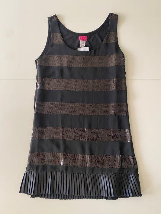 Vestido corto negro con lentejuelas y tablones, Talla M, Mujer